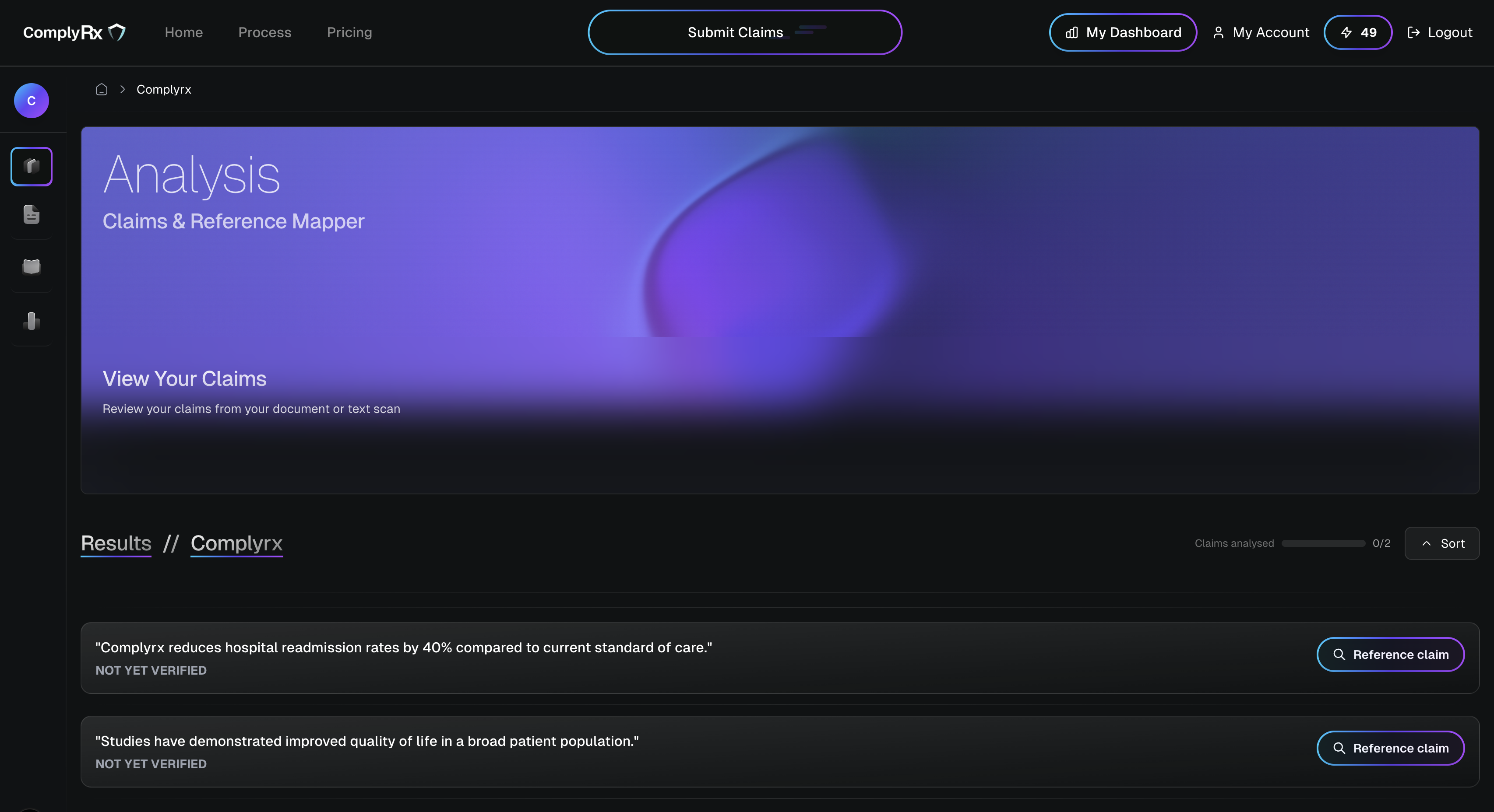 ComplyRx Claims Dashboard Preview